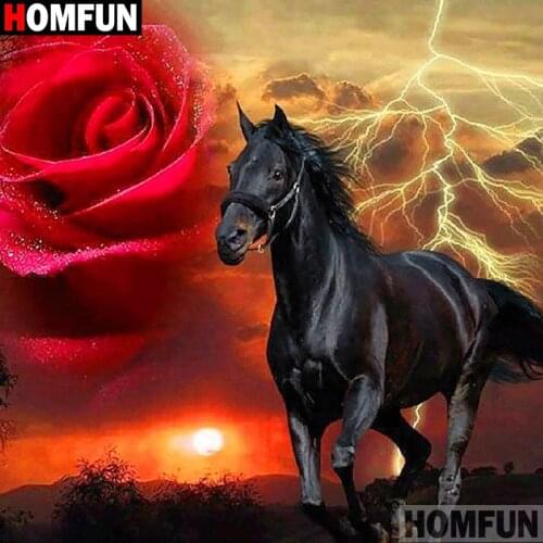 HOMFUN Full Square/Round Drill 5D DIY Diamond Painting "Horse rose" 3D Diamond Embroidery Cross Stitch Home Decor A19369