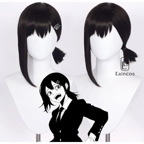 Anime Chainsaw Man Kobeni Higashiyama Cosplay Wig 38cm Black Straight Women Hair Heat Resistant Synthetic Wigs