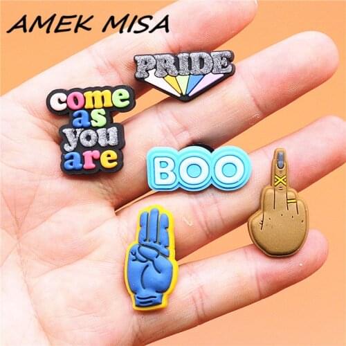 Freeshipping 1pcs Shoe Charms Pride Swear Middle Finger Gesture Boo Shoe Accessories Decoration fit Croc Jibz Party Kids Gifts