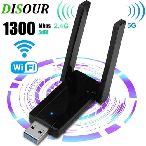 DISOUR 1300Mps Wireless Network Card USB 3.0 Wifi Adapter Dual Band Dual Antenna 2.4GHz+5GHz Wifi Receiver Transmitter