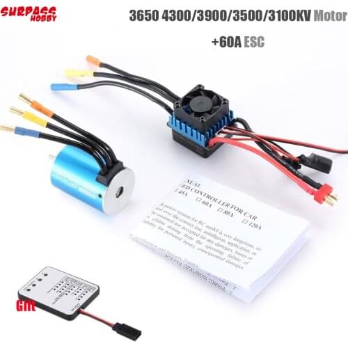 RC 3650 4300KV 3900KV 3500KV 3100KV Sensorless Brushless Motor with 60A Brushless ESC with LED Programming Card for 1/10 RC Car
