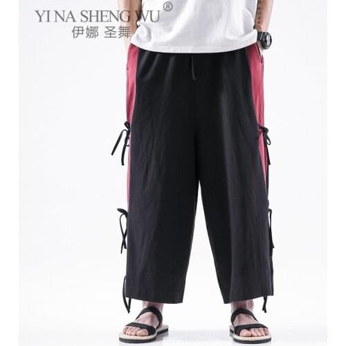 Japanese Kimono Wide-Leg Pants Male Chinese Style Casual Jogging Pants Large 5XL Spring High Quality Men Pants Color Contrast