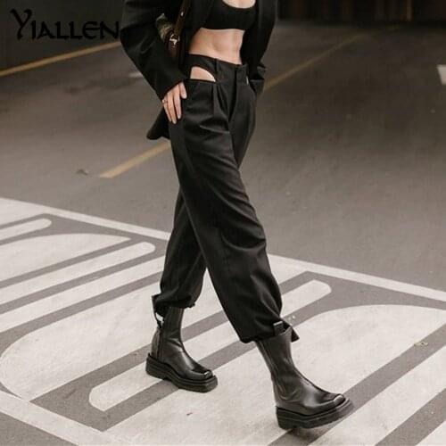 Yiallen 2021 Harajuku High Waist Hin Thin Bandage Straight Pants Female High Quality ActivityTrousers Kpop Street Leisure Pants