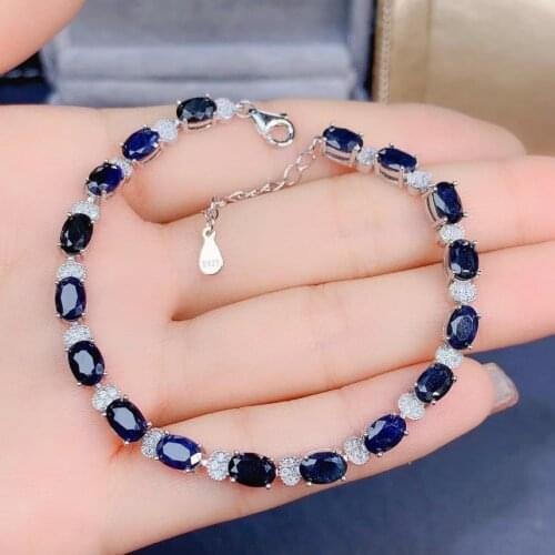 Luxury new style blue Sapphire bracelet for women silver jewelry natural gem thicker silver chain birthday gift birthstone