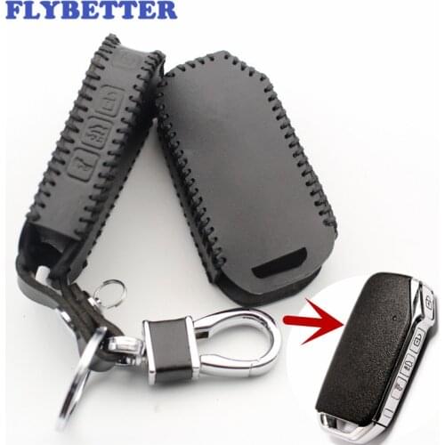 FLYBETTER Genuine Leather 4Button Keyless Entry Smart Key Case Cover For Kia Sportage/Ceed/Sorento/Cerato/Forte/K900 L584
