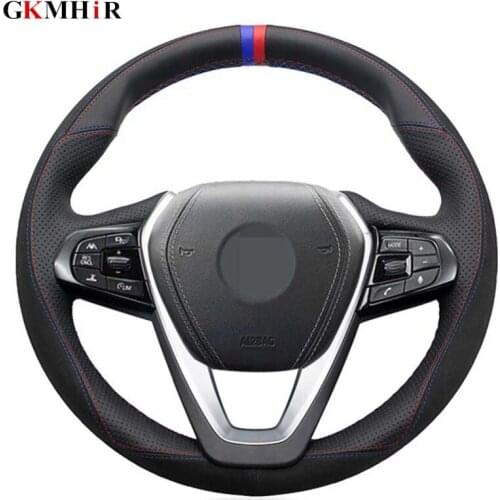 Black Genuine Leather Black Suede DIY Car Steering Wheel Cover for BMW X3 X4 X5 G01 G02 G20 G21 G30 G31 X7 G32 G05 G07 Z4 G29