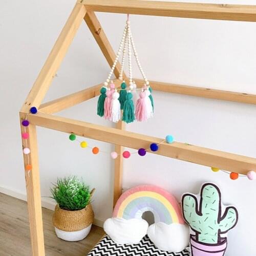 Baby Crib Wooden Beads Tassel Wind Chimes Bed Bell Mobile Rattle Kids Room Decor 24BE