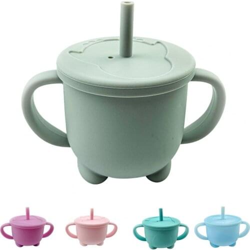 Baby Tableware 1PC Silicone Cartoon Cat Wth Habit Drinking Water Cup Children Straw Cup Non-slip With Handle Drinker