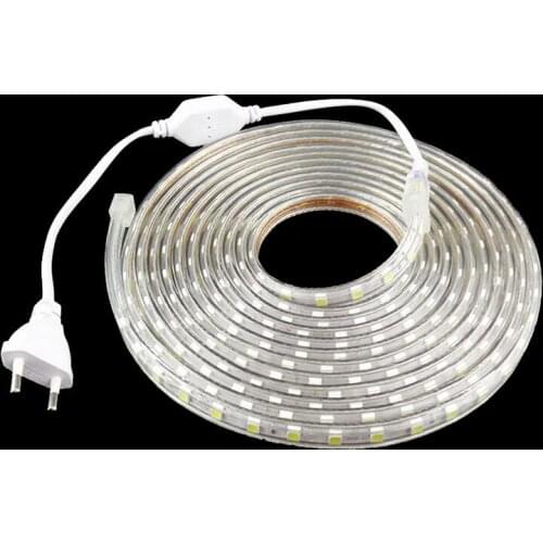 LED Strip Flexible light 60leds/m Waterproof led light SMD 5050 AC 220V +Power Plug 1M/2M/3M/4M/5M/6M/7M/8M/9M/10M