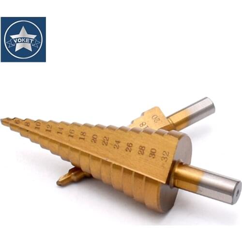 VOKET 1PCS 4-12/4-20/4-32mm HSS Titanium Coated Triangle handle Pagoda Drill HSS Tools multi-tool table step drill tower drill