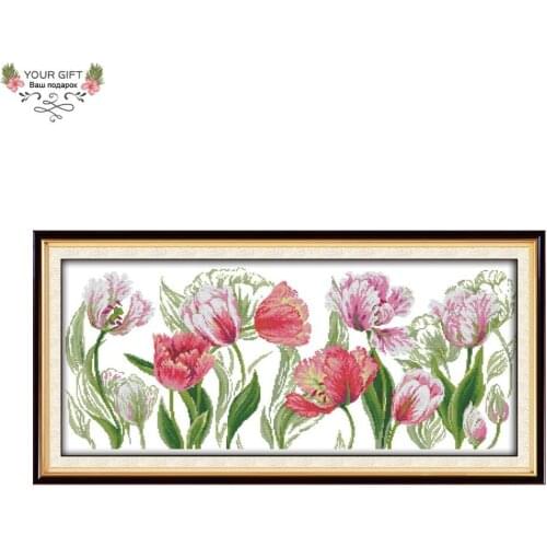 Joy Sunday The Spring Tulips Home Decoration H641 14CT 11CT Counted and Stamped Flowers Embroidery DIY Cross Stitch kit