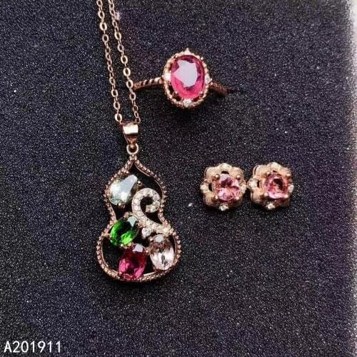 KJJEAXCMY boutique jewelry 925 sterling silver inlaid Natural Tourmaline Necklace Ring Earring noble Suit Support test classic