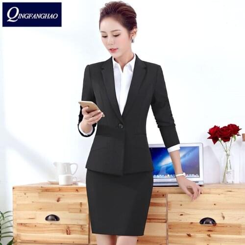 Womens office set wear long sleeve blazer & pants or & skirt 2 pcs set high quality business suits ladies work wear