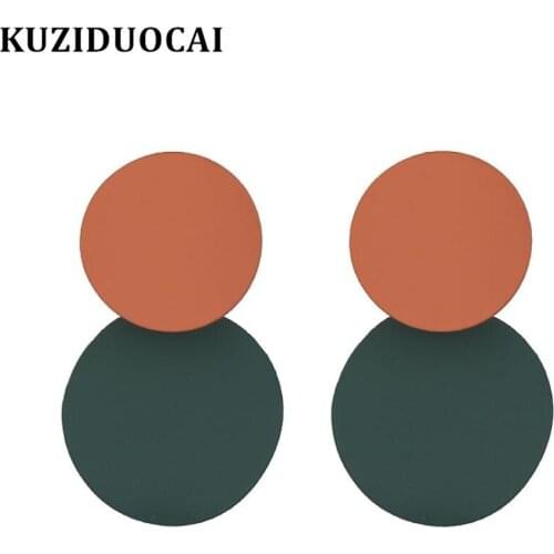 Kuziduocai New Fashion Jewelry Boho Metal Matte Paint Circle Round Concise Statement Stud Earrings For Women Brincos Gifts E-710
