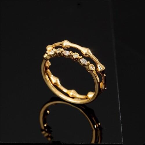 Brass With 18 K Gold Zircon Band Statement Rings Set Designer T Show Club Cocktail Party Ins Rare Elegance Japan Korean