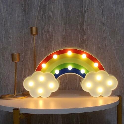 Rainbow Star Cloud Moon LED Night Light Battery Powered Wall Hanging Lamps Warm White Marquee Sign for Bedroom Nursery Decor