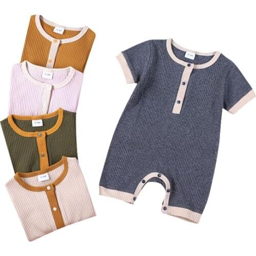 2021 New Baby Bodysuit Baby Boys Girls Shorty Romper Kids Summer Ribbed Fabric Jumpsuit Toddler Newborn Infant Short Romper
