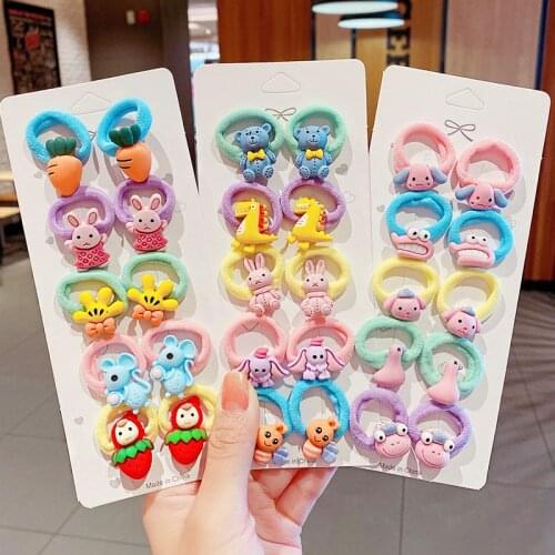 10pcs/set New Girls Cute Cartoon Nylon Scrunchie Kids Ponytail Holder Hair Bands Rubber Band Headband Fashion Hair Accessories