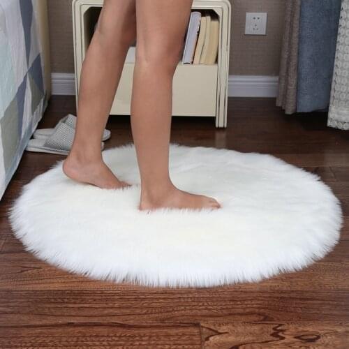 Round Pink Faux Fur Rugs Bedroom Washable Long Hair Soft Fluffy Seat Mat Solid Color Anti-Slip Floor Area Sheepskin Carpets
