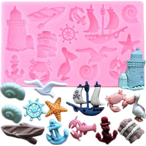 Sea Animals Sailboat Silicone Molds Ocean Series Anchor Fondant Molds DIY Cake Decorating Tools Candy Chocolate Gumpaste Mould
