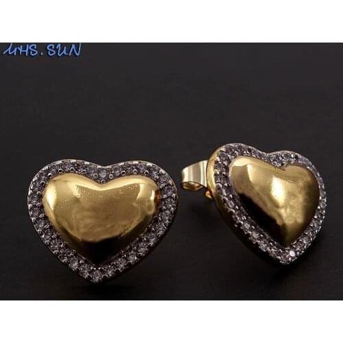 MHS.SUN luxury cz heart stud earrings for women jewelry gold color female cubic zircon earrings for party gift korean style