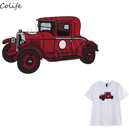 Old Fashion Red Car Iron-on Transfers Popular Jeans Patches Applique Washable Decal For Clothes DIY Decro Stickers On Garment