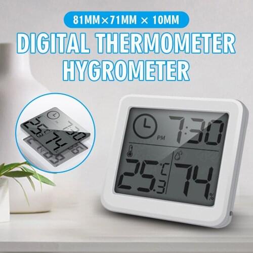 Digital LCD Screen Thermometer Hygrometer Meter Room Indoor Humidity Temperature Clock Home Office Household Thermometers