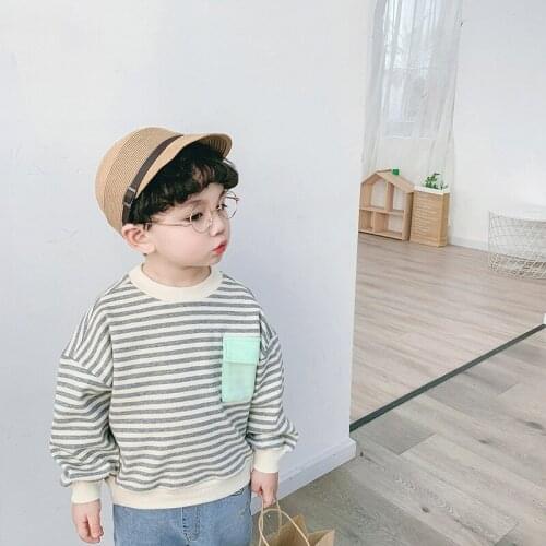 2 3 4 5 6 Years Toddler Boys Hoodies Stylish Korean Pocket Stitching Sweatshirt For Boy Kids Clothing Casual Stripes Baby Tops
