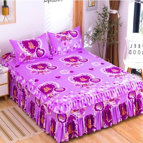 Bed Skirt thin ( Without Pillowcase ) Flower Printed Fitted Sheet Comfortable Bedsheet King Queen Size Bedspread Mattress Cover