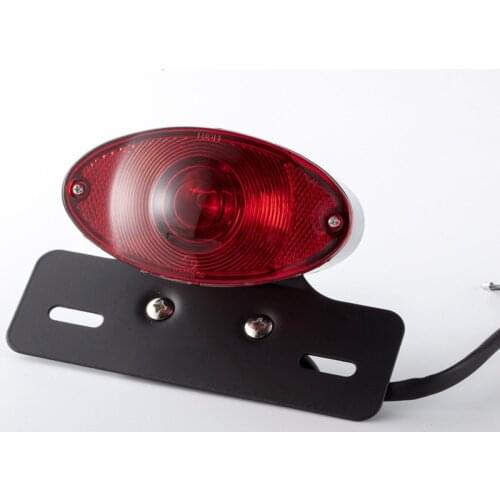 Universal Motorcycle Black Taillight Oval Brake Light License Plate Lamp For Cafe Racer Chopper Cruiser Bobber Custom