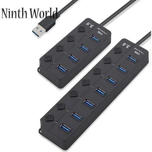 USB Hub 3.0 High Speed 4 / 7 Port USB 3.0 Hub Splitter On/Off Switch with EU Power Adapter for MacBook Laptop PC
