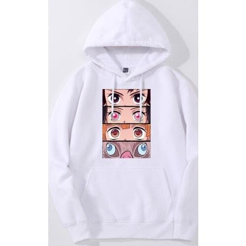Japan Anime Demon Slayer Nezuko Eyes Men Hoodies Sweatshirt Fleece Hooded Autumn Winter Streetwear Warm Zenitsu Tanjirou Hoodie