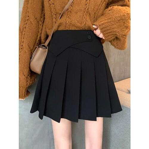 High waist a-line skirt 2020 new design sense niche black short skirt winter pleated skirt female autumn and winter skirt