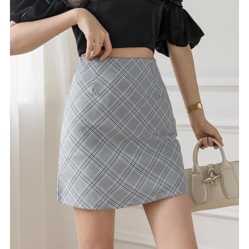 SummerKorean-style A-line lattice skirt 2021High-waist Womens Skirt Pants Elegant New Skirts