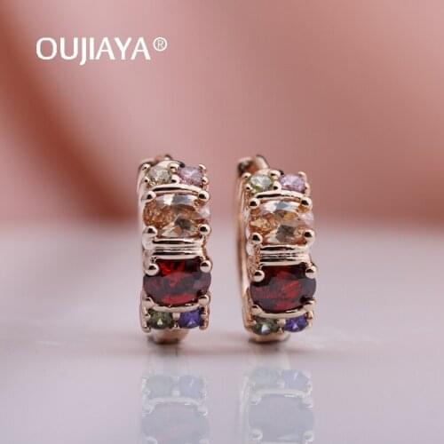 OUJIAYA New Big 585 Rose Gold Women Dangle Earrings Fashion Jewelry White Natural Zircon Drop Earrings Accessories Wedding A67