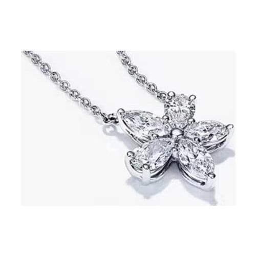 925 Sterling Silver Elegant crystal Sakura Flower necklace fashion Cherry Necklace Peach Flower Pendants wedding party jewelry