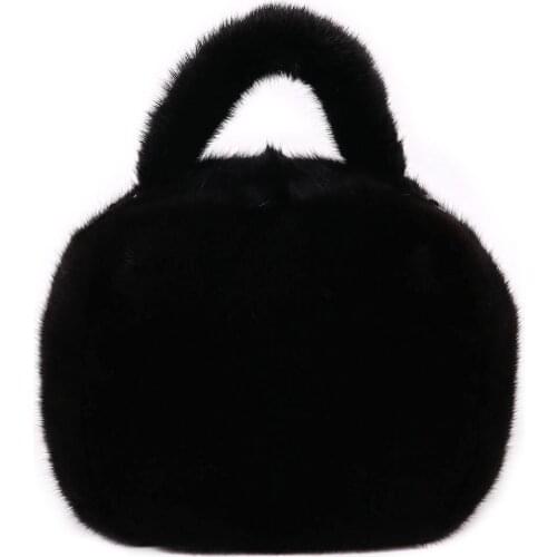 Winter Fashion Women Real Mink Fur Handbag Ladies Furry Black Shoulder Bag