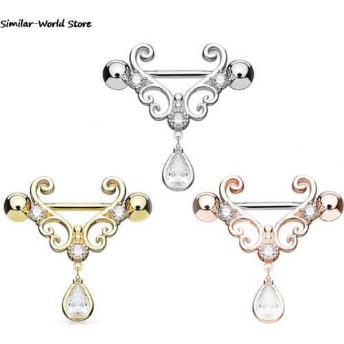 Hot 316L Surgical Steel New 1pcs Nipple Piercing Fashion Body Piercing Piercing Big Zircon Rings Body Jewelry for Women Girls