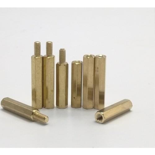 10/50pcs Brass M2 M2*L+3mm not Copper Hex Standoff Hexagon Pillar M-F F-F Male-Female Female Spacer For PCB Board Motherboard