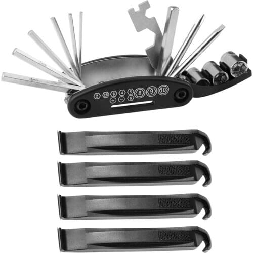 16 in 1 Bicycle Repairing Tool Set Tire Pry Bar Portable Wrench Screwdriver Cycling Multitool Wrench Screwdriver Hex Spoke