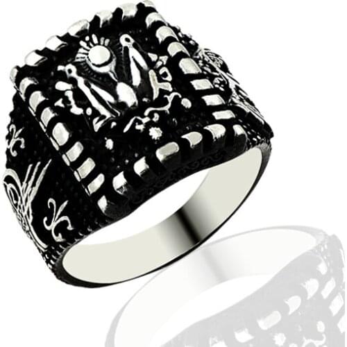 925 Silver Ottoman Flag Printed English Men Ring