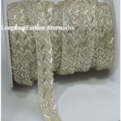 Free Shipping 5yards/lot Glass Seed Beads Trimming Bridal Sash, Rhinestone Applique, Bridal Applique,Wedding Applique XML004-2