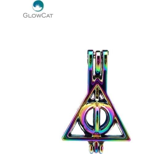 C692 5pcs/lot COLORS Multicolor lovely Triangle bead cage Pendant Pearl Locket Fairytale Party