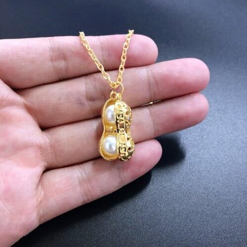 Trendy New Design Natural Freshwater pearls Peanut Pendant Necklace Gold Chain Women For Neck Jewelry Plant Accessories