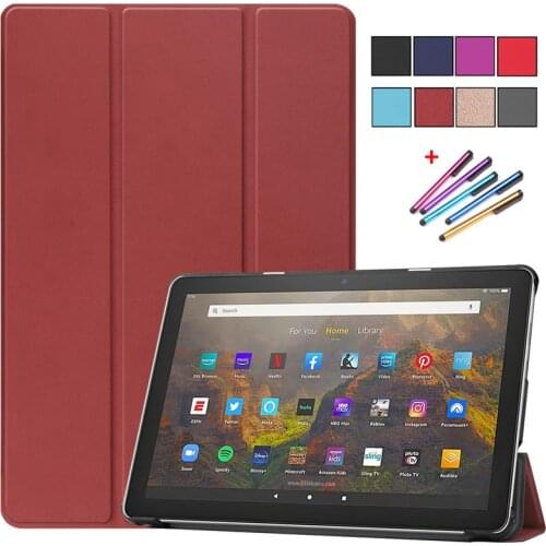 For Amazon Fire HD 10 Tablet Case 2021 Tri-Fold PU Leather Magnetic Smart Cover For Funda Fire HD 10 2021 Fire HD 10 Plus Case