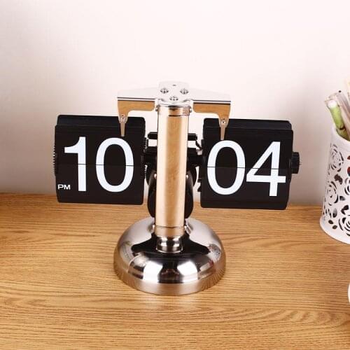 Vintage Retro Auto Flip Digital Modern Desk Metal Stand Clock Home DIY Decor