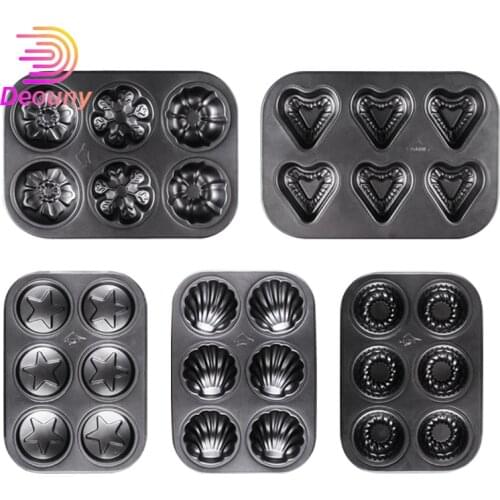 DEOUNY 6 Cup Baking Pan Non Stick Carbon Steel Shell Cake Mold Special Kitchen Baking Children DIY Muffin Cup Cake Bakeware