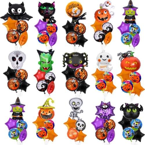 Halloween Balloons, 5pcs/lot Halloween Foil Balloons Halloween Pumpkin Witch Skeleton Ghost Bat Spider Foil Balloon for Party