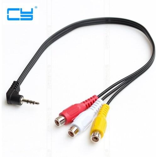 Cable adapter Quality 1/8" 3.5mm 4P mini AV TRRS angled plug to 3 RCA female jack Audio Video