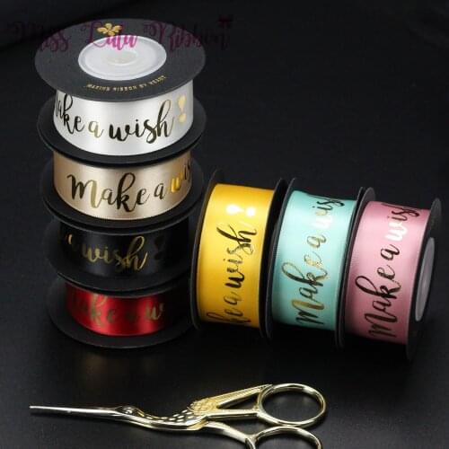 Valentines Day Series 5m/Roll 16mm MAKE & WISH Printing Single-Sided Ink Printing Polyester Ribbon DIY Decorative Ribbon